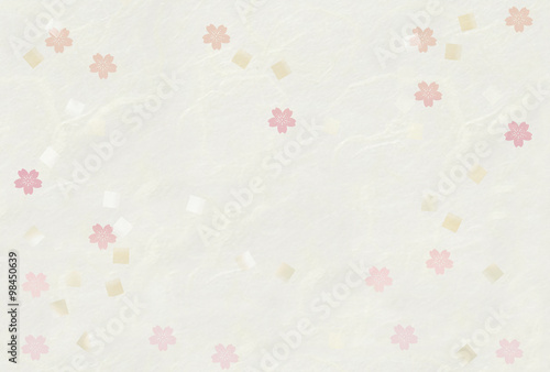 桜の花　和紙テクスチャ　金箔散らし　ハガキ比率　グラフィック素材