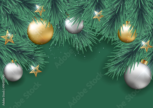 Green christmas with baubles