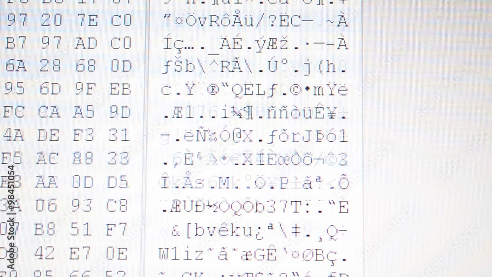 Hexadecimal program code on screen. Animated background of moving binary code numbers. Hexadecimal program code on screen. Animated background of moving binary code numbers.
