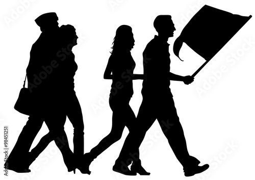 Group of people with flags on white background