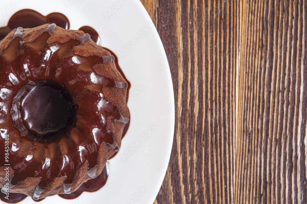 Chocolate cake on the white plate Chocolate cake on the white plate