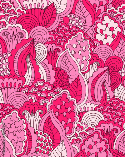 Hand drawn seamless pattern with floral elements. 