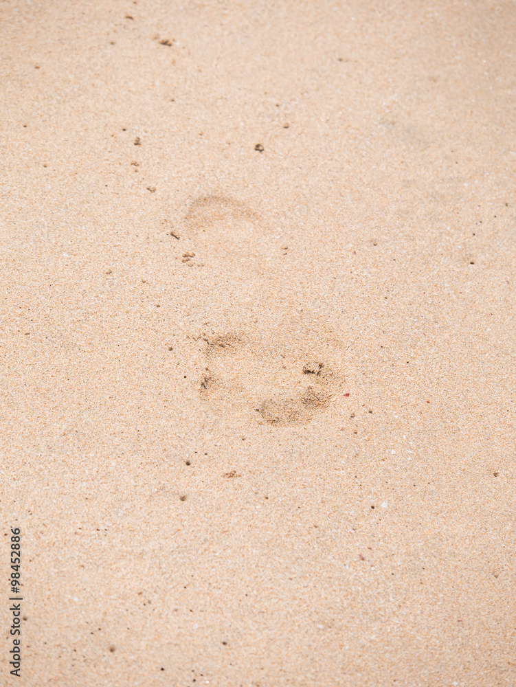 Close up of footprints on the beach sand at the sunset Close up of footprints on the beach sand at the sunset