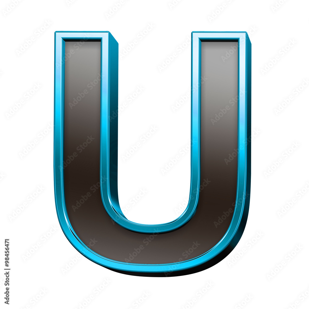 One letter from black with blue shiny frame alphabet set, isolated on white. Computer generated 3D photo rendering. One letter from black with blue shiny frame alphabet set, isolated on white. Computer generated 3D photo rendering.