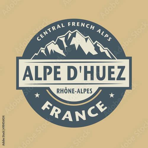Abstract stamp with the name of town Alpe Dhuez in France