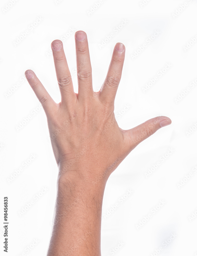 Female hand raised up lifted up in the air isolated on white bac Female hand raised up lifted up in the air isolated on white bac