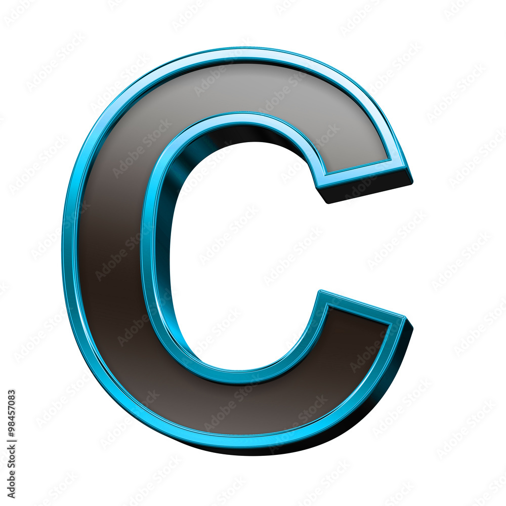 One letter from black with blue shiny frame alphabet set, isolated on white. Computer generated 3D photo rendering. One letter from black with blue shiny frame alphabet set, isolated on white. Computer generated 3D photo rendering.