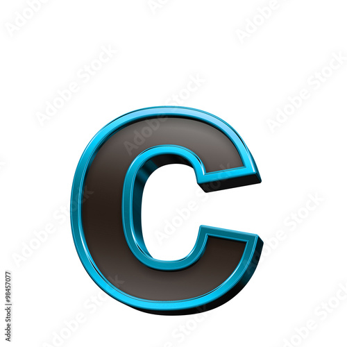 One lower case letter from black with blue shiny frame alphabet set, isolated on white. Computer generated 3D photo rendering.