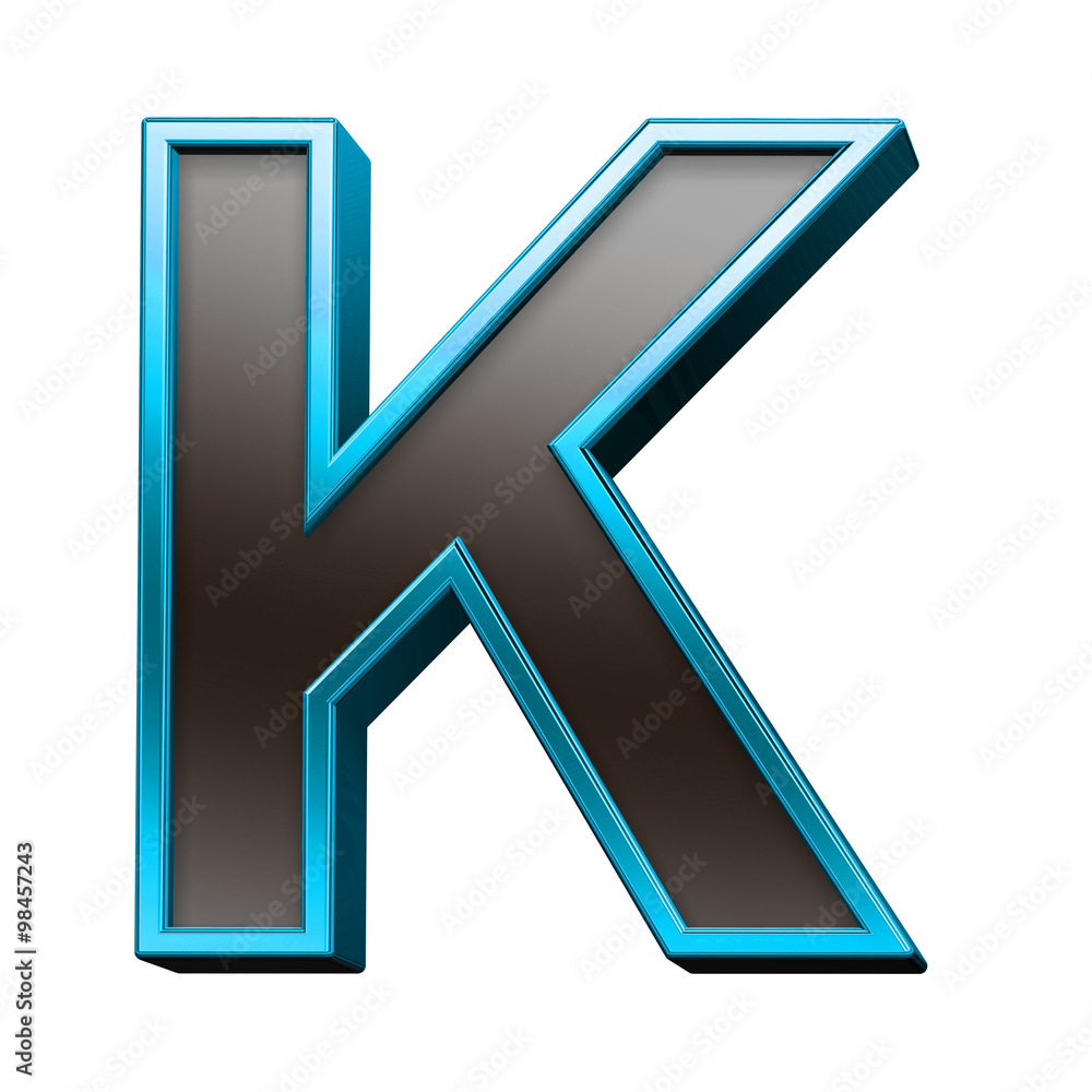 One letter from black with blue shiny frame alphabet set, isolated on white. Computer generated 3D photo rendering. One letter from black with blue shiny frame alphabet set, isolated on white. Computer generated 3D photo rendering.