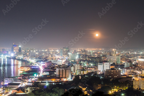 cityscape with full moon at pattaya in Thailand
