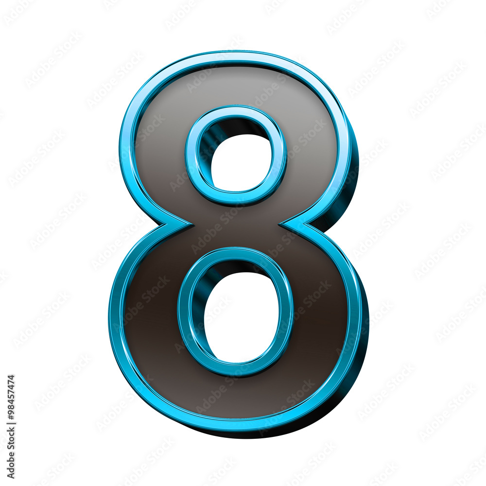 One digit from black with blue shiny frame alphabet set, isolated on white. Computer generated 3D photo rendering. One digit from black with blue shiny frame alphabet set, isolated on white. Computer generated 3D photo rendering.