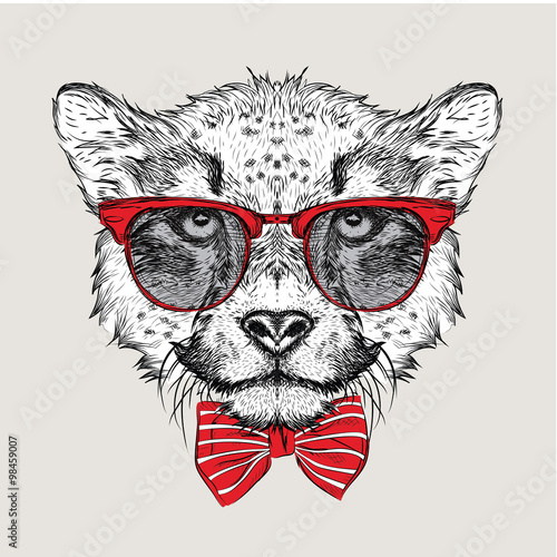 Image Portrait cheetah in the cravat and with glasses. Vector illustration.