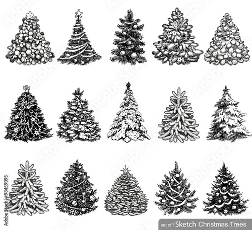 Set of Dreawn Christmas Trees. 