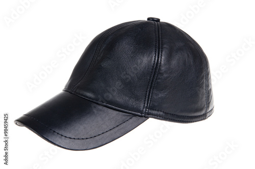 Black leather baseball hat isolated on a white