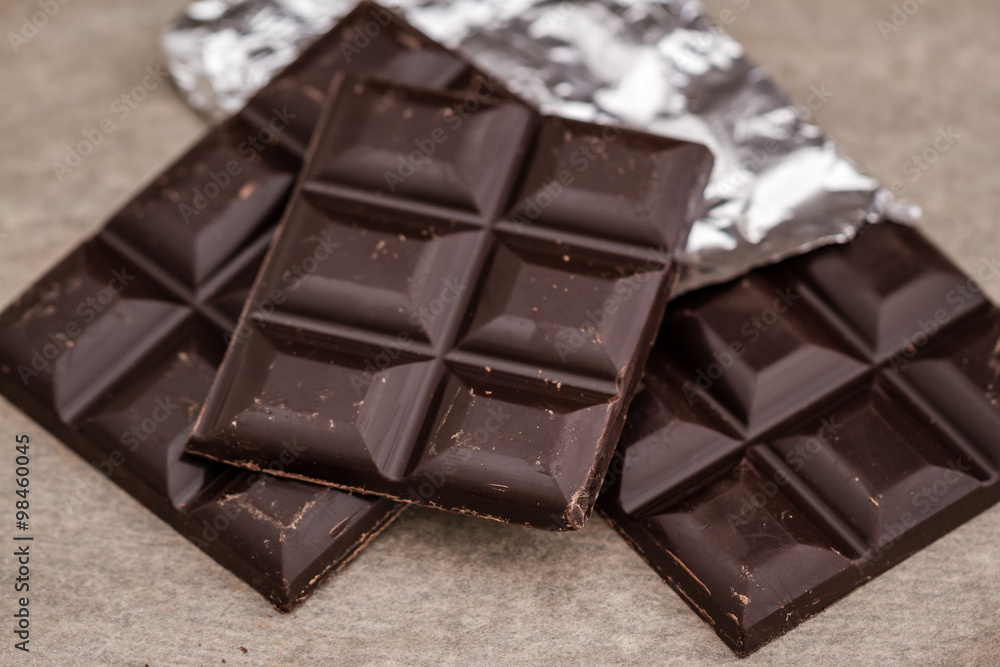 Dark Chocolate Bars on Foil and Yellow Paper Dark Chocolate Bars on Foil and Yellow Paper