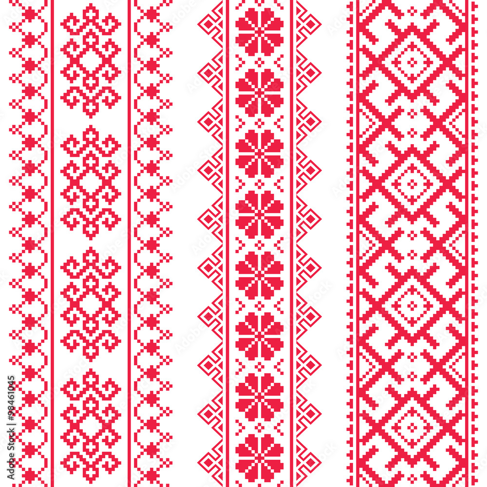 Ukrainian, Belarusian red embroidery seamless pattern Vyshyvanka