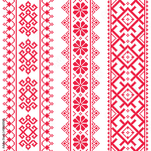 Ukrainian, Belarusian red embroidery seamless pattern - Vyshyvanka  photo