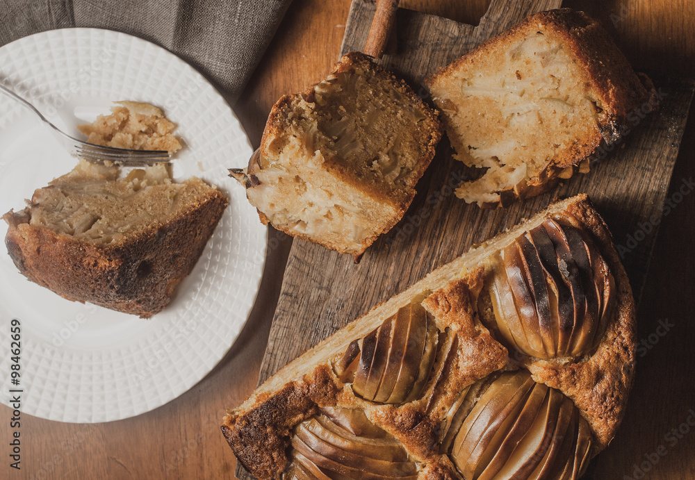 Fototapeta premium Apple pie on dark wooden background