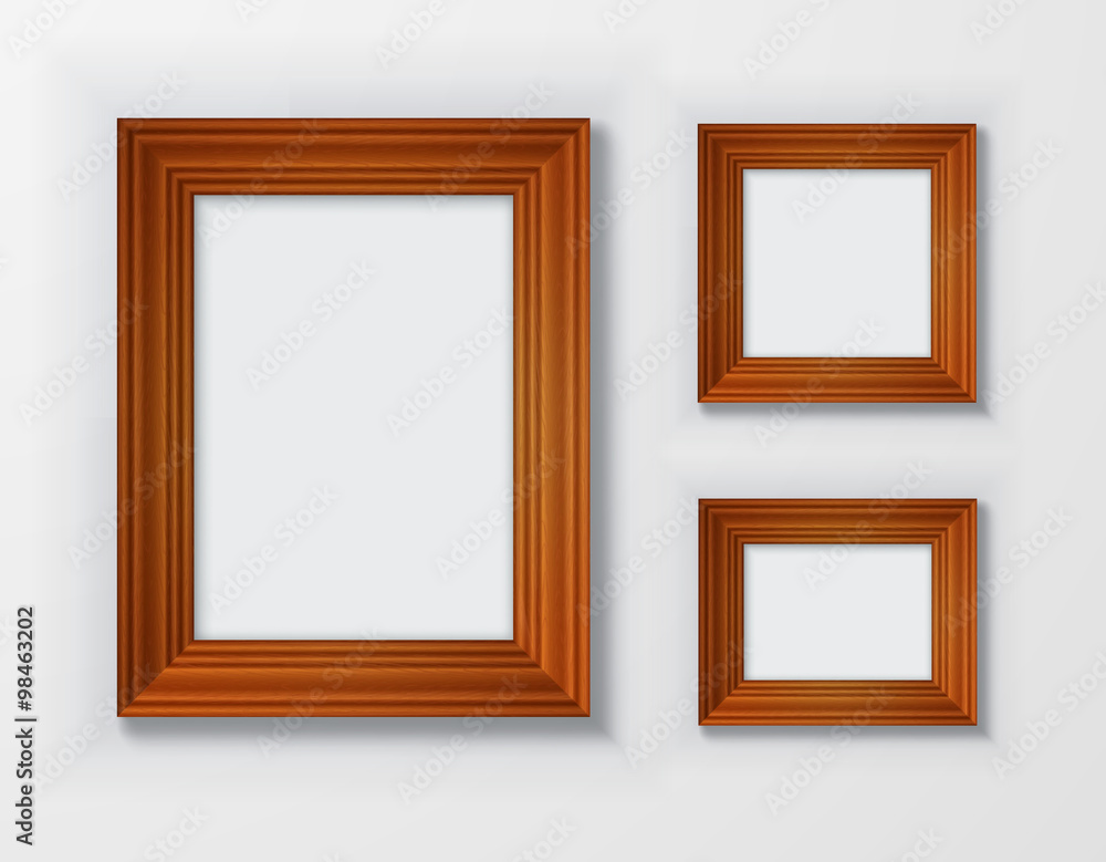 Set classic wooden frames on white background Set classic wooden frames on white background