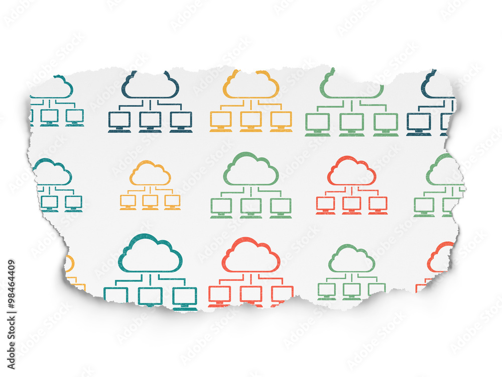 Cloud networking concept: Cloud Network icons on Torn Paper background