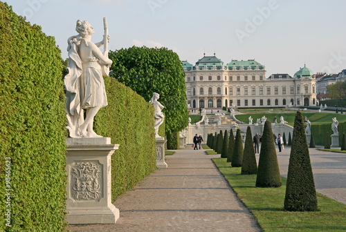 VIENNA, AUSTRIA - APRIL 22, 2010: Statues in Belvedere Palace garden in Vienna, Austria