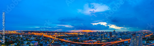 Panorama of Bangkok with hight building and expressway after sun
