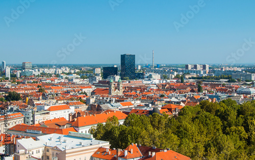 Aerial view of Zagreb center and modern business towers, urban skyline