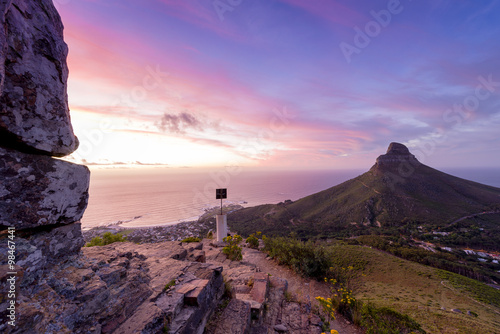 Cape Town's Lion's Head Mountain Peak landscape seen from Table Mountain tourist hike