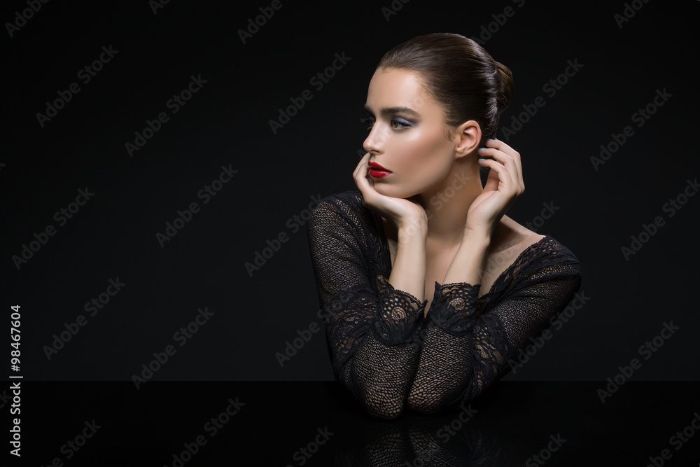 Beautiful girl with red lips Beautiful girl with red lips