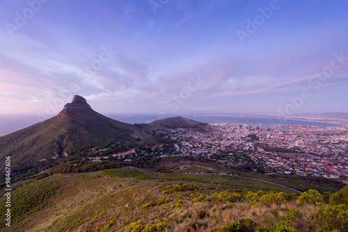 Cape Town's Lion's Head Mountain Peak landscape seen from Table Mountain tourist hike © softfocusphoto