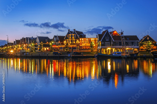 Baywalk in Volendam on Christmas night, The Netherlands