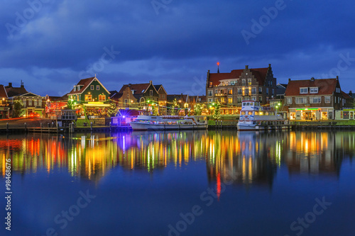 Waterfront of Volendam on Christmas night, The Netherlands