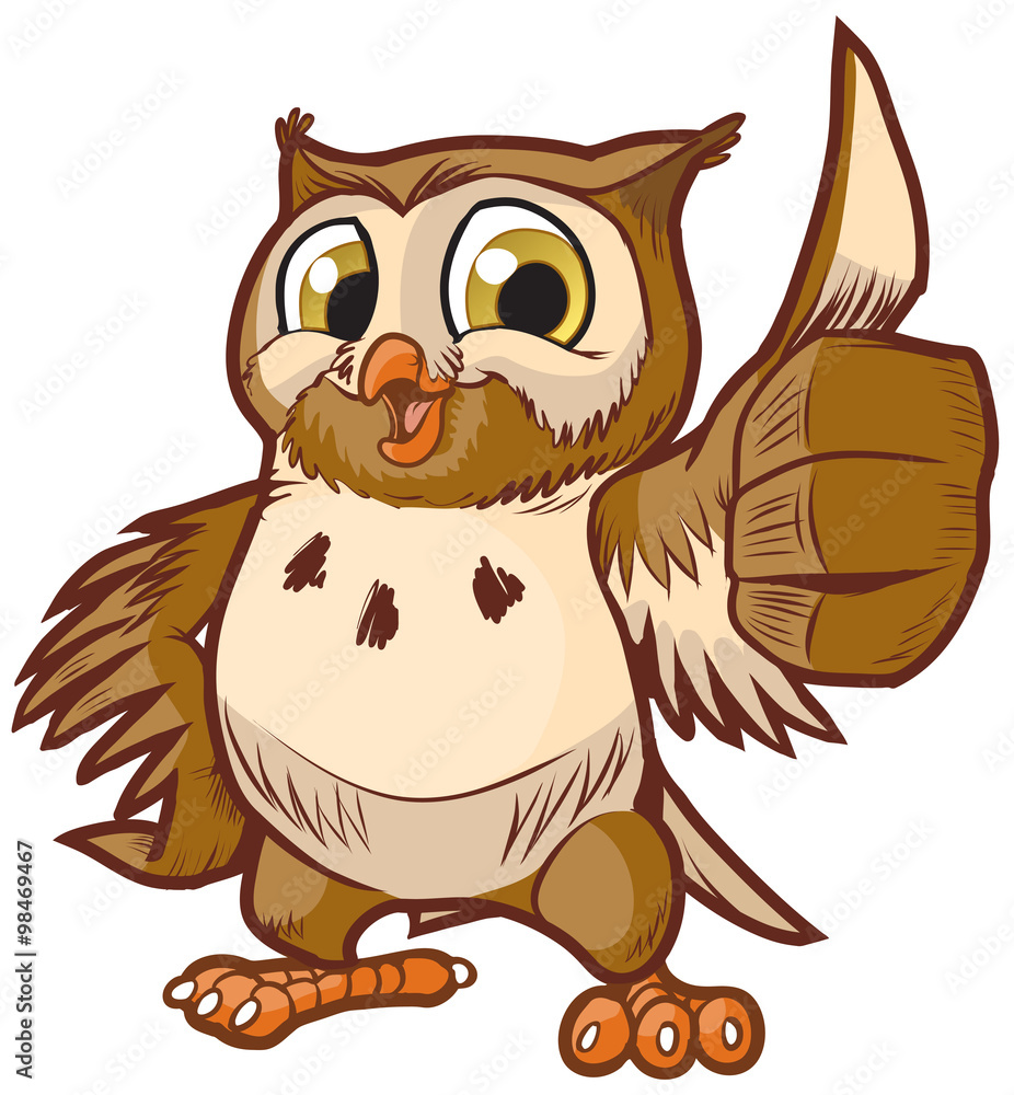 Obraz premium Cute Vector Cartoon Owl Mascot Giving Thumbs Up