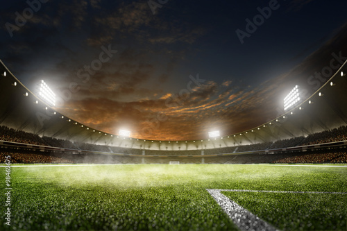 Fototapeta Naklejka Na Ścianę i Meble -  Empty night grand soccer arena in lights