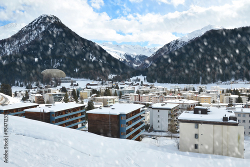 Winter view of Davos, famous Swiss skiing resort
