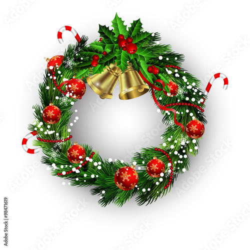 White card with Christmas wreath and bow