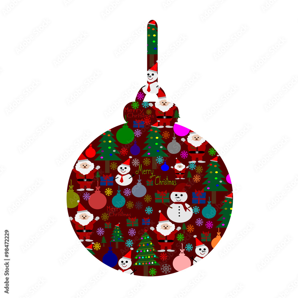 Merry Christmas, Christmas Greeting Card, Santa Claus, snowman, christmas tree snowman and gift  in Silhouette christmas ball illustration
