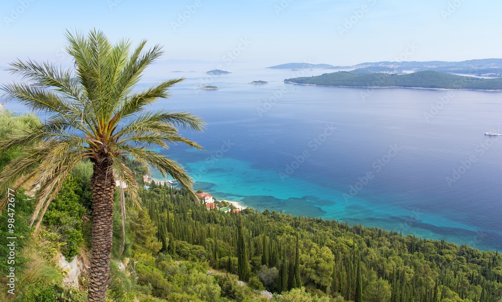 view on Adriatic sea and Korcula island from Peljesac peninsula, Dalmatia, Croatia