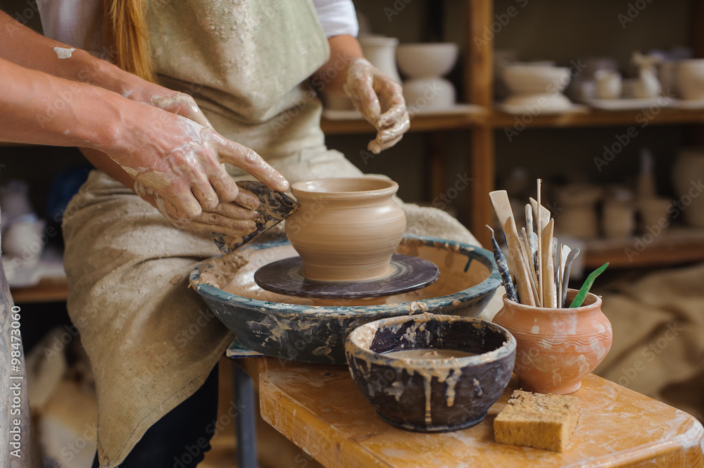 Potter teaches how make clay pot Potter teaches how make clay pot
