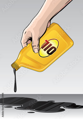 Oil Spill or Pour is an illustration of someone spilling or pouring oil from a yellow quart size motor oil container.