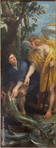 Mechelen - Tobias with the archangel Raphael and fish scene by P. P. Rubens