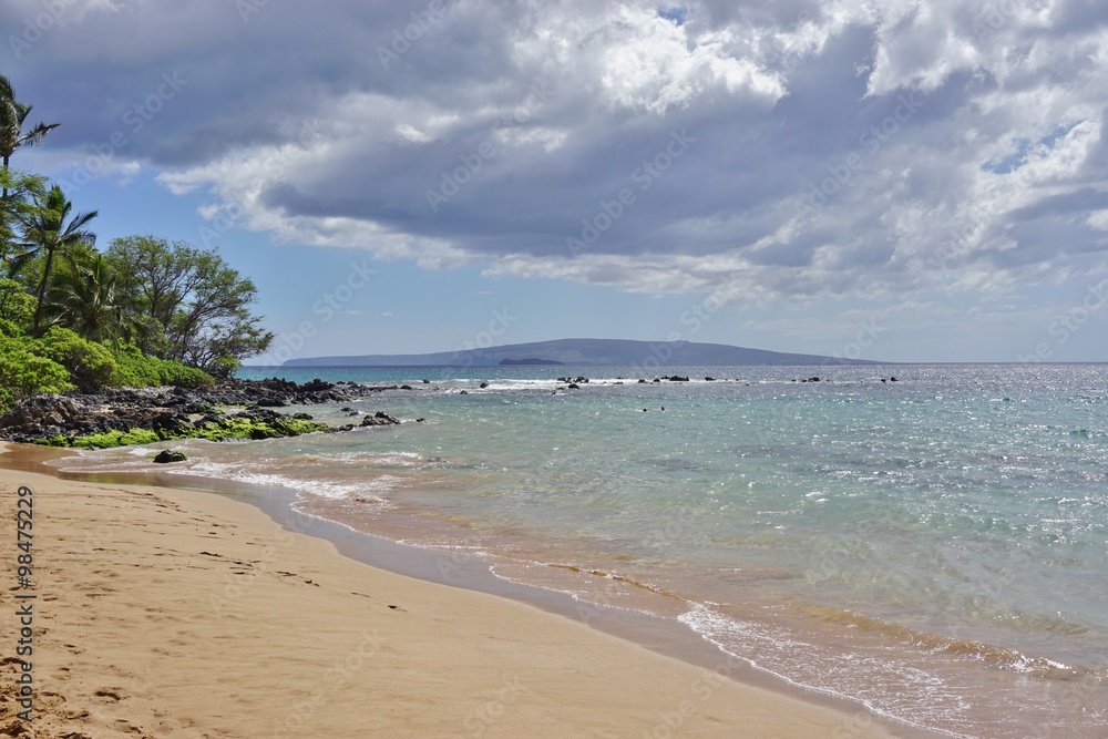 The Wailea area along the Pacific Ocean on the West shore of the island of Maui in Hawaii