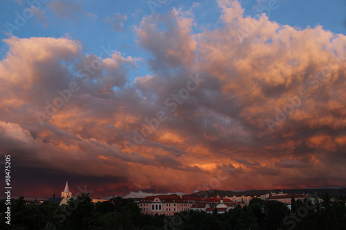 Photos Beautiful view on sunset with dramatic clouds in city of Valasske Mezirici