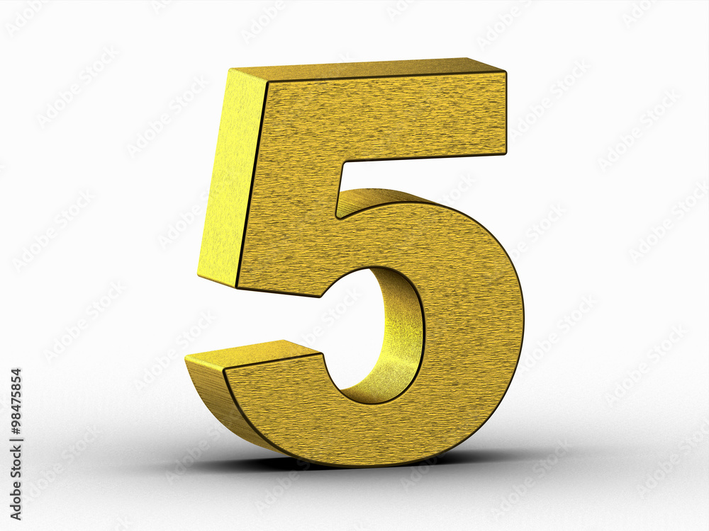 golden 3d number five on white background golden 3d number five on white background