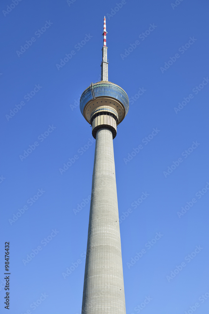 Fototapeta premium CCTV tower against a blue sky, Beijing, China