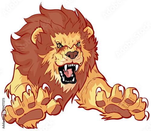 Roaring Lion Leaping Forward Vector Illustration