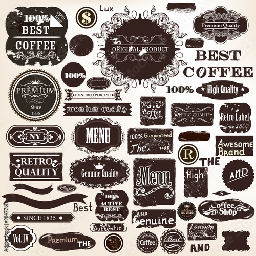 collection labels set premium quality in grunge style
