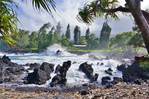 The ocean at Keanae, on the rugged volcanic North Shore of Maui on the Road to Hana. photo