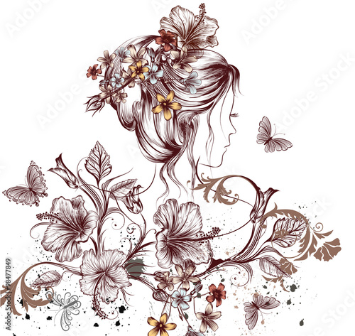 beautiful young fairy woman butterflies and hibiscus flowers sy