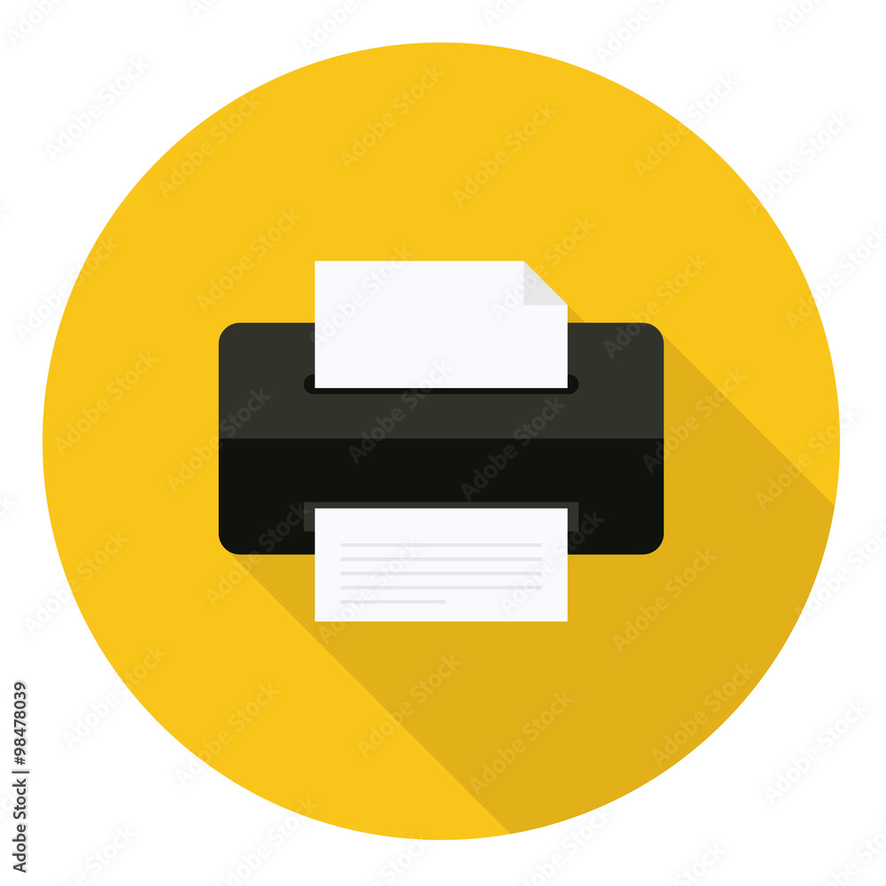 Printer icon, flat design with long shadow Printer icon, flat design with long shadow